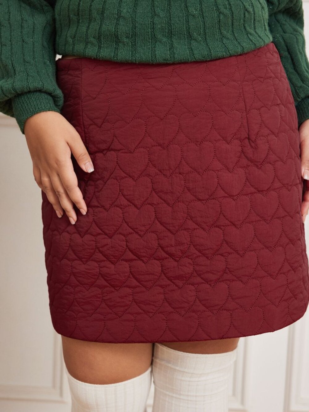 cider Mid Waist Quilted Heart Pattern Zipper Mini Skirt Curve & Plus 1X